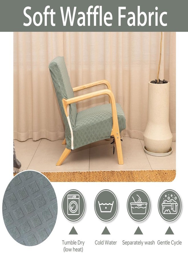 SONNACH Stretch Arm Chair Covers,Mid-Century Modern Chair Cover Reading Armchair Covers,Upholstered Living Room Chair Covers Waffle Fabric Armchair Cover for Bedroom, Balcony (sage) - Image 4